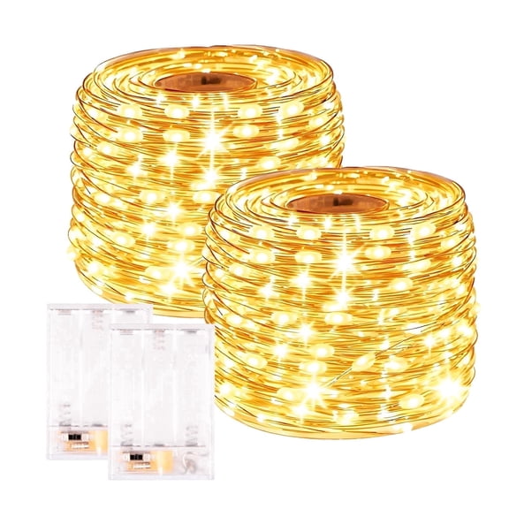 RESNICE Battery Operated Fairy Lights 2 Pack 33FT 100 LED Waterproof Copper Wire String Lights with Timer for Indoor Outdoor Wedding Party Decor