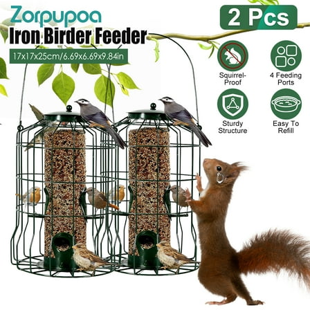 Zorpupoa 2Pc Outdoor Wild Bird Feeder Squirrel-Proof  Metal Hanging Seed Feeder with 4 Feeding Ports for Small Songbirds