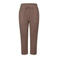thumbnail image 6 of Brown Womens Sweatpants Women's Cotton Linen Straight Leg Pants Elastic Drawstring Casual Trousers with Pockets Summer Beach Pants Casual Pants Women, 6 of 6