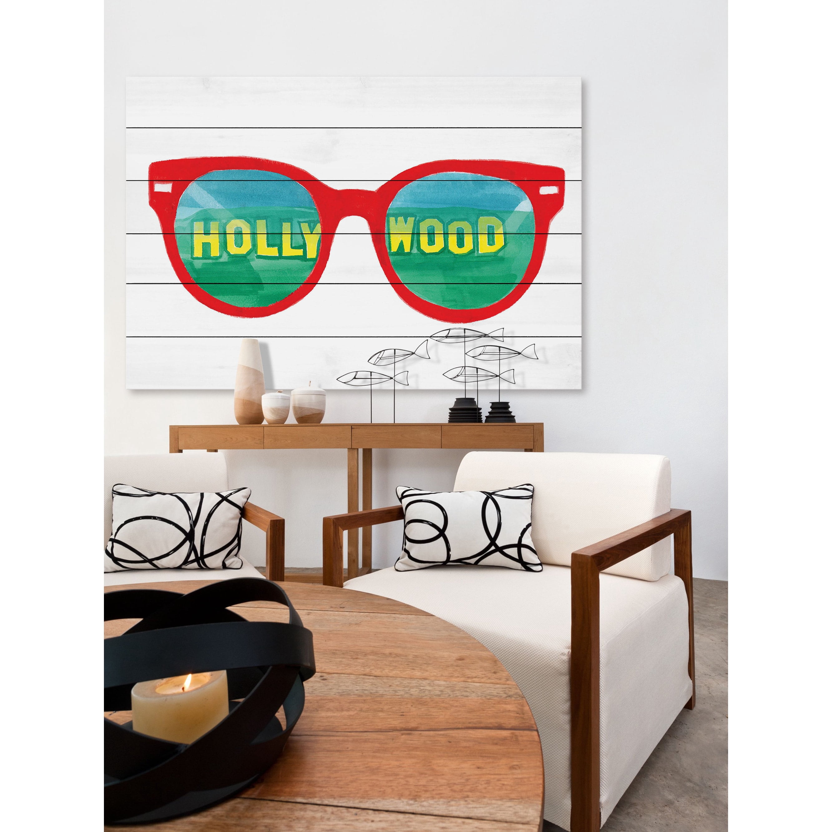 Marmont Hill "Hollywood Glasses" By Molly Rosner Painting Art Print On White Wood, 24.0" x 1.5"