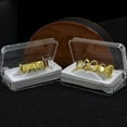 thumbnail image 2 of Gold Color Plated Hip Hop Teeth Hollow Fang Top &amp; Solid Fangs Bottom Grillz Set Vampire Grills Sets BLD, 2 of 6