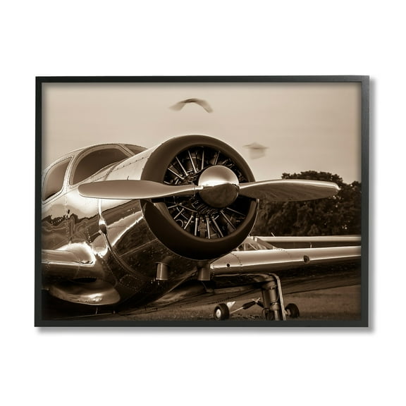Stupell Industries Antique Style Airplane Aircraft Propeller Photography Landscape Framed Wall Art, 14 x 11, Design by John Slemp