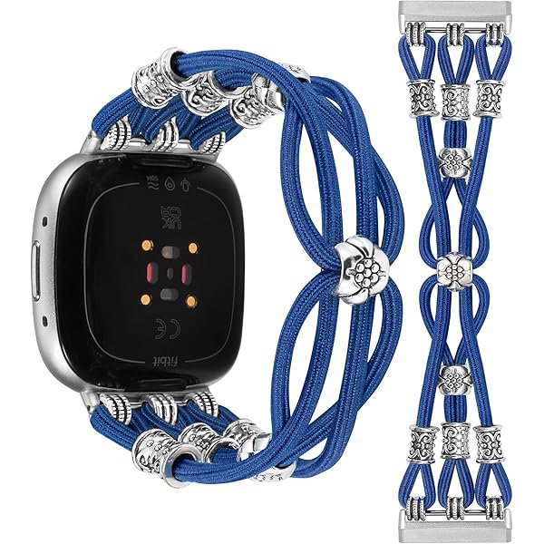 wonima11 Beaded Bracelet Band Compatible with Fitbit Versa 4/Versa 3/Sense 2/Sense Bands Women, Boho Soft Elastic Stretchy Nylon Braided Strap Fancy Charms Designer Breathable Sport Wristband, M