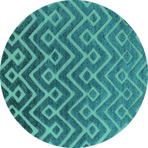 Ahgly Company Indoor Round Oriental Turquoise Blue Industrial Area Rugs, 3' Round