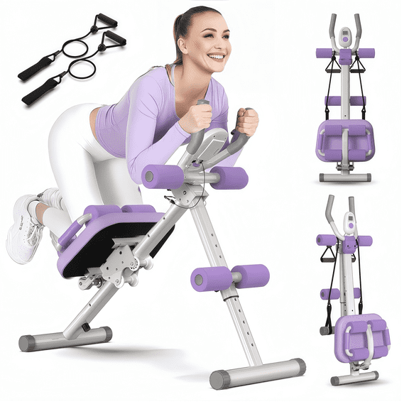 Lnow Adjust Ab Machine, Foldable Ab Machine with LCD Monitor Ab Workout Equipment Full Body Workout for HomLnow Adjustable Gym, Core & Abdominal Trainer Fitness Equipment, 350lbs