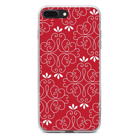 DistinctInk Clear Shockproof Hybrid Case for iPhone 7 PLUS / 8 PLUS (5.5" Screen) - TPU Bumper, Acrylic Back, Tempered Glass Screen Protector - Dark Red White Floral
