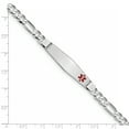 thumbnail image 3 of 14K White Gold Medical Soft Diamond Shape Red Enamel Figaro Link ID Bracelet, 3 of 6