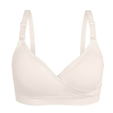

Tshirt Bras For Women No Underwire European And American Pregnant Underwear Without Steel Ring Front Button Feeding Large Beige Bralette L