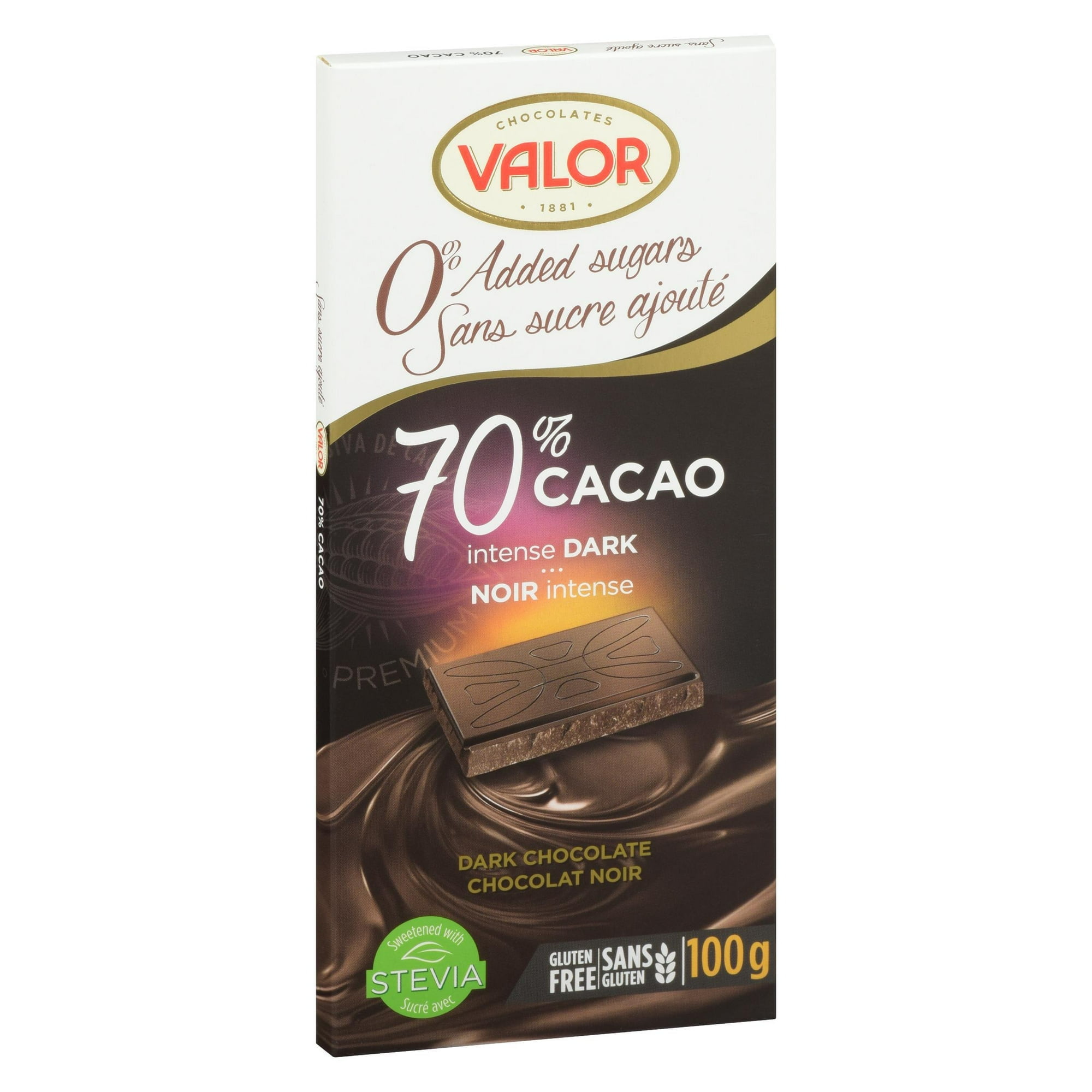 VALOR CHOCOLATE 70% Cacao No Sugar Added, 100G