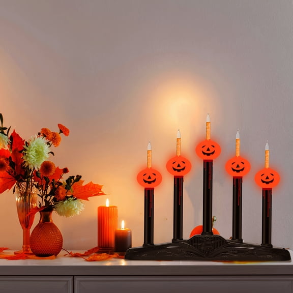 Halloween 5 Lights Pumpkin Bubble Candle Lamps, Plug in Electric Window Candle Lamps with 6 Pumpkins Bubble Lights(1 Spare), E12 Base, Vintage Candelabra Lights Great for Mantel Window Table Decor