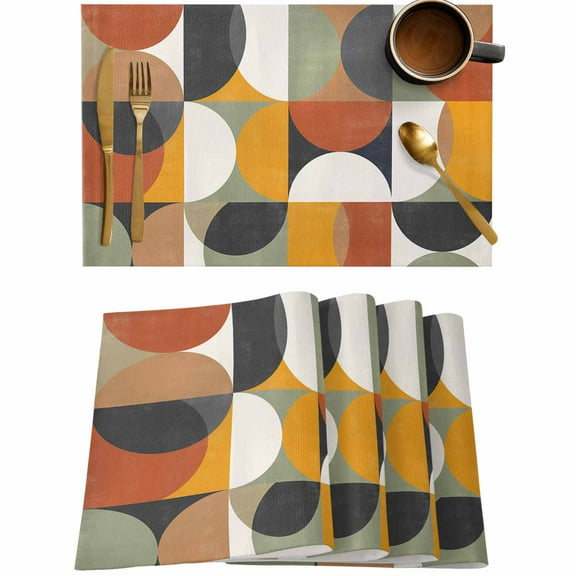 Mid Century Color Block Abstract Geometric Placemats Set of 4,Wipeable Washable Table Mats for Dining Tables,Colorful Nordic Style Place Mats for Kitchen Event Party Tabletop Decor