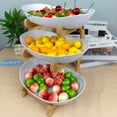 thumbnail image 6 of 3 Tier New Ceramic Fruit Bowl With Bamboo Wood, Plastic Storage Basket for Vegetables, Snack & Cake Tray for Home, Party & Wedding, 6 of 6