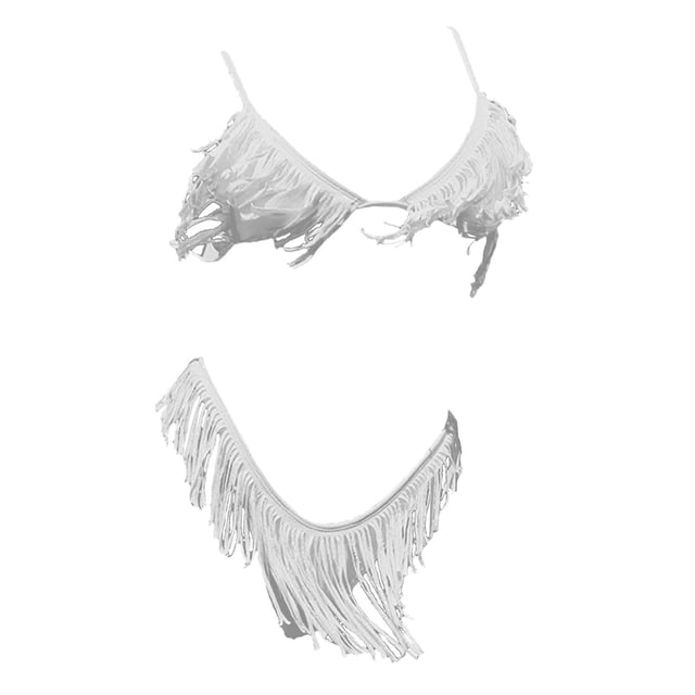 TISHITA Women Triangle Swimsuits Spaghetti Strap Tassel Bikini Set Two Pieces Underwire White XL
