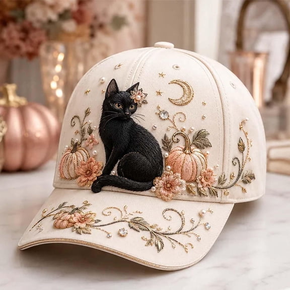 RANJIE Halloween Hats Cool Women's Printed Baseball Pumpkin Mystical Pattern Casual Adjustable Fashion for Fall Daily Wear Funny Party,Black,One Size