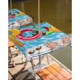 thumbnail image 2 of nqOlkjepod Blue Summer Pool Outdoor Tablecloth with Umbrella Hole & Zipper, Watermelon Swimming Ring Slippers Square Table Cover 60x60 Inch, Dining Waterproof Table Cloth Protector for Patio/Party, 2 of 7