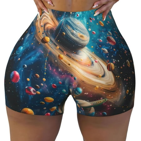 Workout Shorts Women  Colorful Planet Universe Biker Shorts for Women Running Gym Spandex Shorts Tummy Control