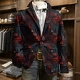 thumbnail image 6 of Domuza Mens Long Sleeve Blazer Corduroy Suit Jacket Sports Coat Casual Business Dress Floral Suit One Buttons with Pocket Red XL, 6 of 6