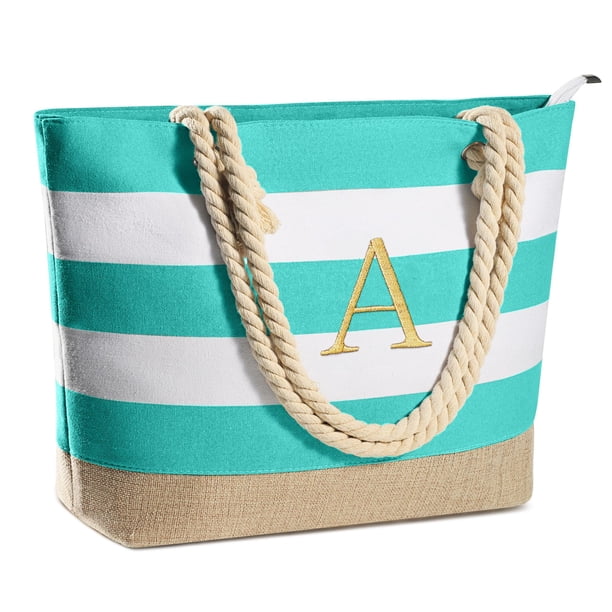Bolsa de Playa YOOLIFE Personalizada con Inicial A de Algodón para Mujeres