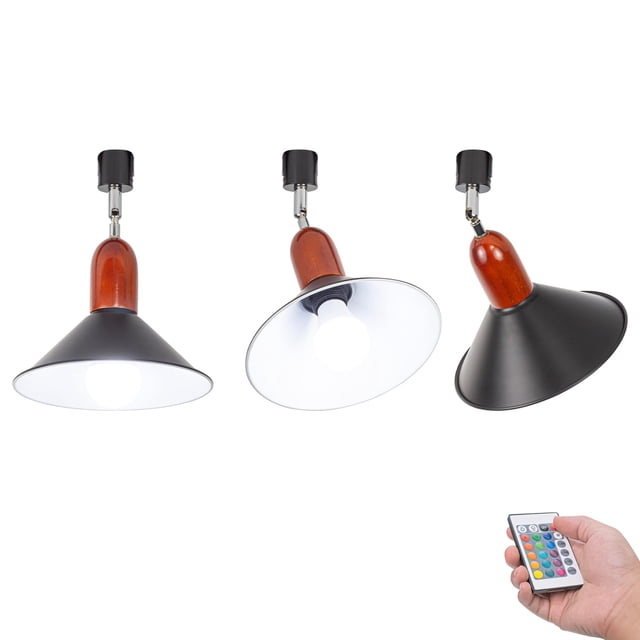 FSLiving Éclairage sur Rail Type J, Projecteur de Plafond Noir avec Télécommande, Changement de Couleur RGB Réglable Blanc A19 Ampoule Intelligente pour Îlot de Cuisine Vitrine Boule Disco - Ensemble de 3