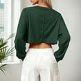 thumbnail image 4 of HNMKIU Cropped Crewneck Sweatshirt Long Sleeve Top for Women Casual Pullover Soft Comfortable Streetwear Fashion for Daily Wear and Light Exercise Z02_Dark Green,M, 4 of 6