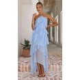 thumbnail image 4 of Vestido de Color Sólido Elegante de Gasa en Capas con Volantes, Moda Casual de las Mujeres 3/4 Manga Cuello Redondo para el Hogar Y el Uso Diario, 4 of 8