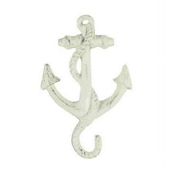 Handcrafted Decor K-652-W Whitewashed Cast Iron Anchor Hook- 5 in.