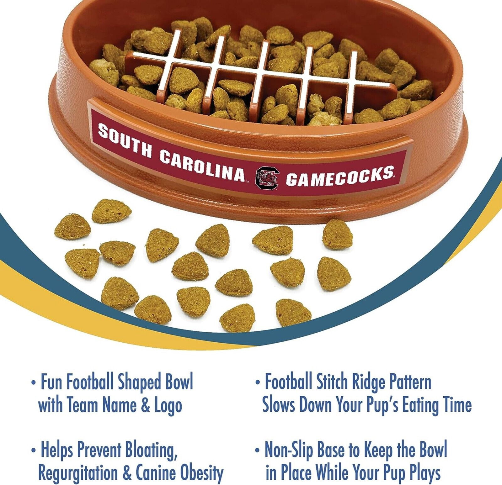 Pets First NCAA South Carolina Gamecocks Super-Bowl Slow Feeder Bowl for Dogs and Cats with Non-Slip Mat