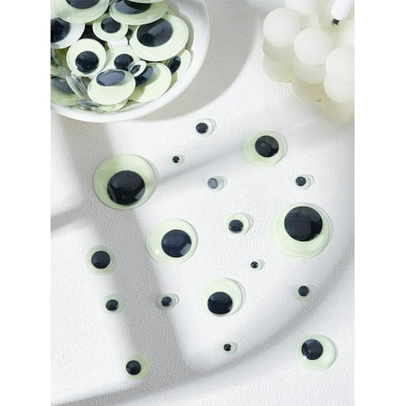 66Pcs 9 Size Luminous Plastic & Resin Wiggle Googly Eyes Cabochons White Stuffed Animal Eyes with Self-Adhesive Crafts Accessories
