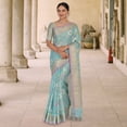 thumbnail image 1 of Banaras Kota Tilfi Jaal work Indian sari - Sky Blue, 1 of 4