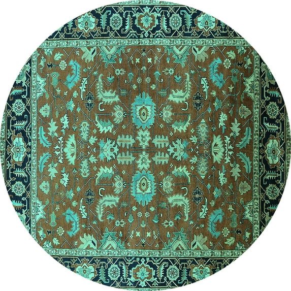 Ahgly Company Indoor Round Oriental Turquoise Blue Traditional Area Rugs, 5' Round