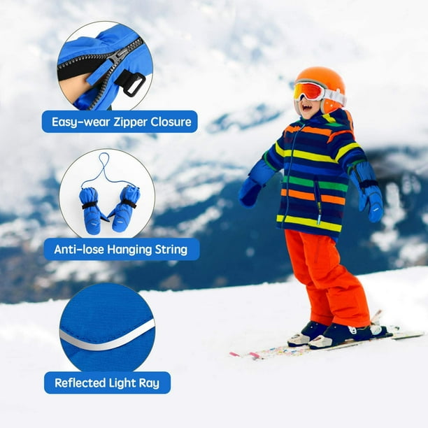 Mitaines de Ski Impermeables Hiver Mitaines de Neige avec Ficelle pour les Garcons Filles