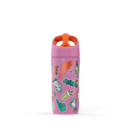 Gatorade Kid's Rookie Stickered Pink Water Bottle with Straw Cap, (12oz), Stainless steel