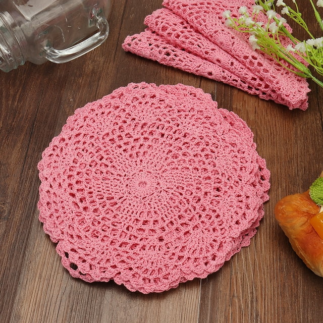 12 piecs 8 Inch Crochet Table Placemats Handmade Crochet Cotton Lace Doilies Table Mat Cups