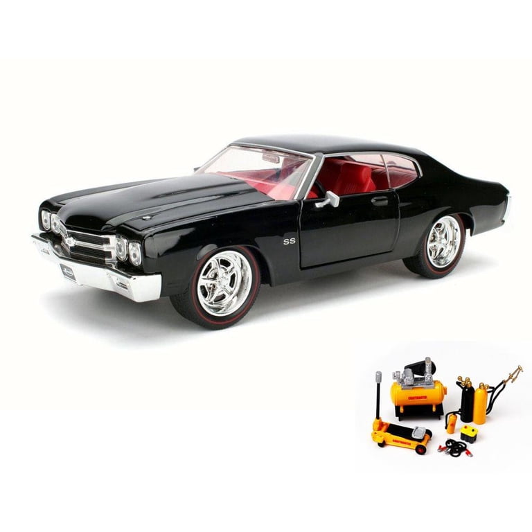 Diecast Car & Mechanic Set Package - 1970 Chevy Chevelle SS, Black