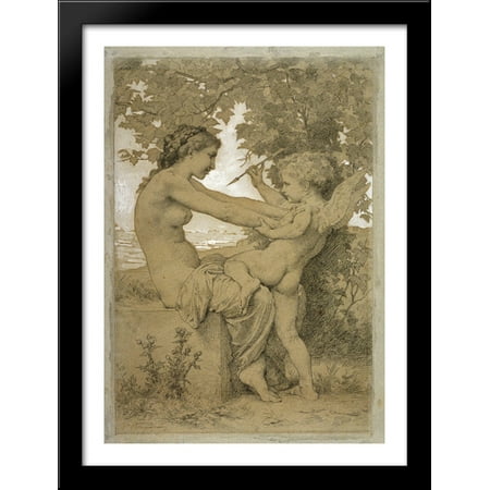 Ss Black Wood - Love`s Resistance 28x38 Large Black Wood Framed Print Art by William-Adolphe Bouguereau