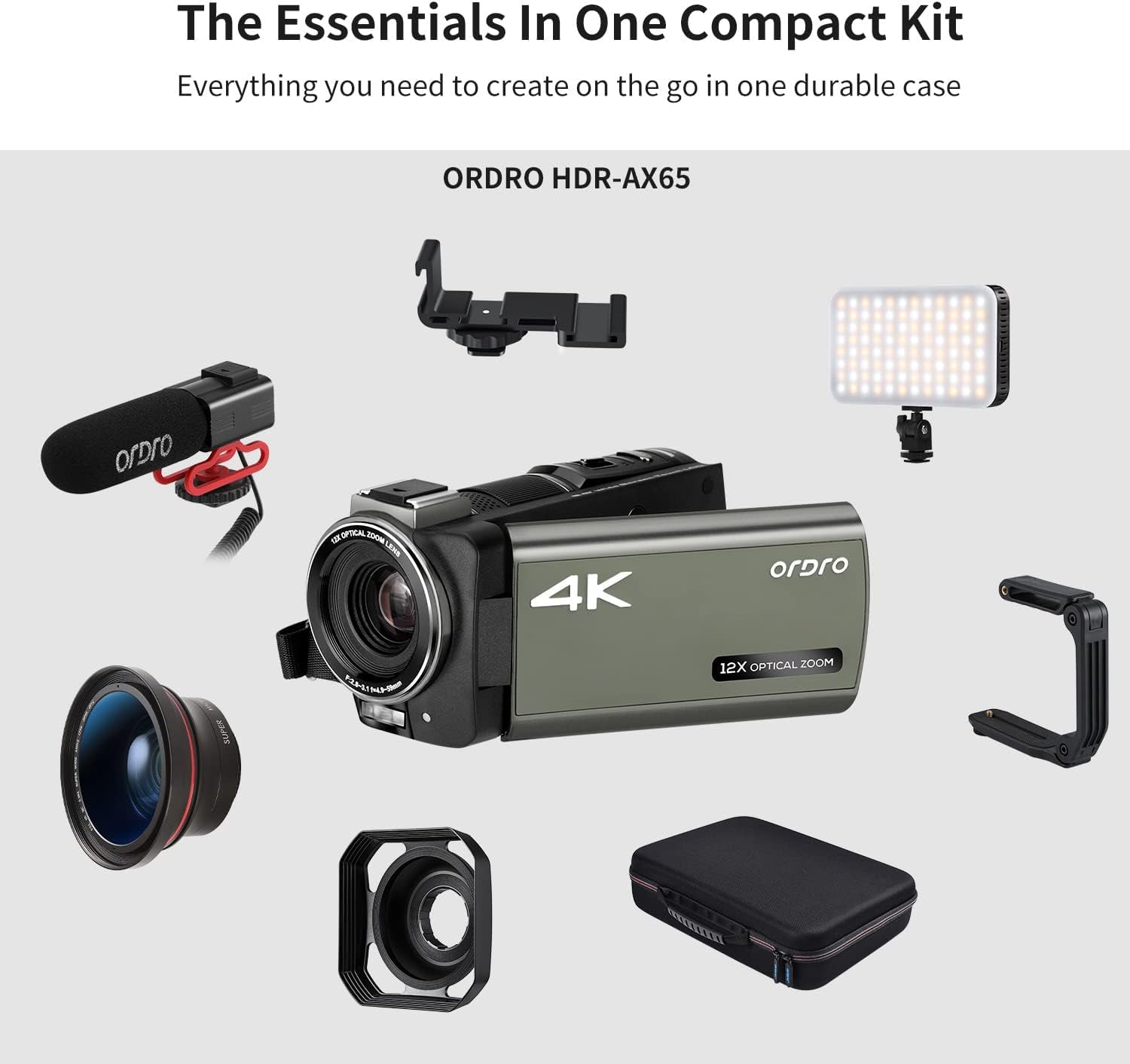 ORDRO 4K Video Camera AX65 Camcorder 12x Optical Zoom Vlogging Digital Camers for Live-streaming
