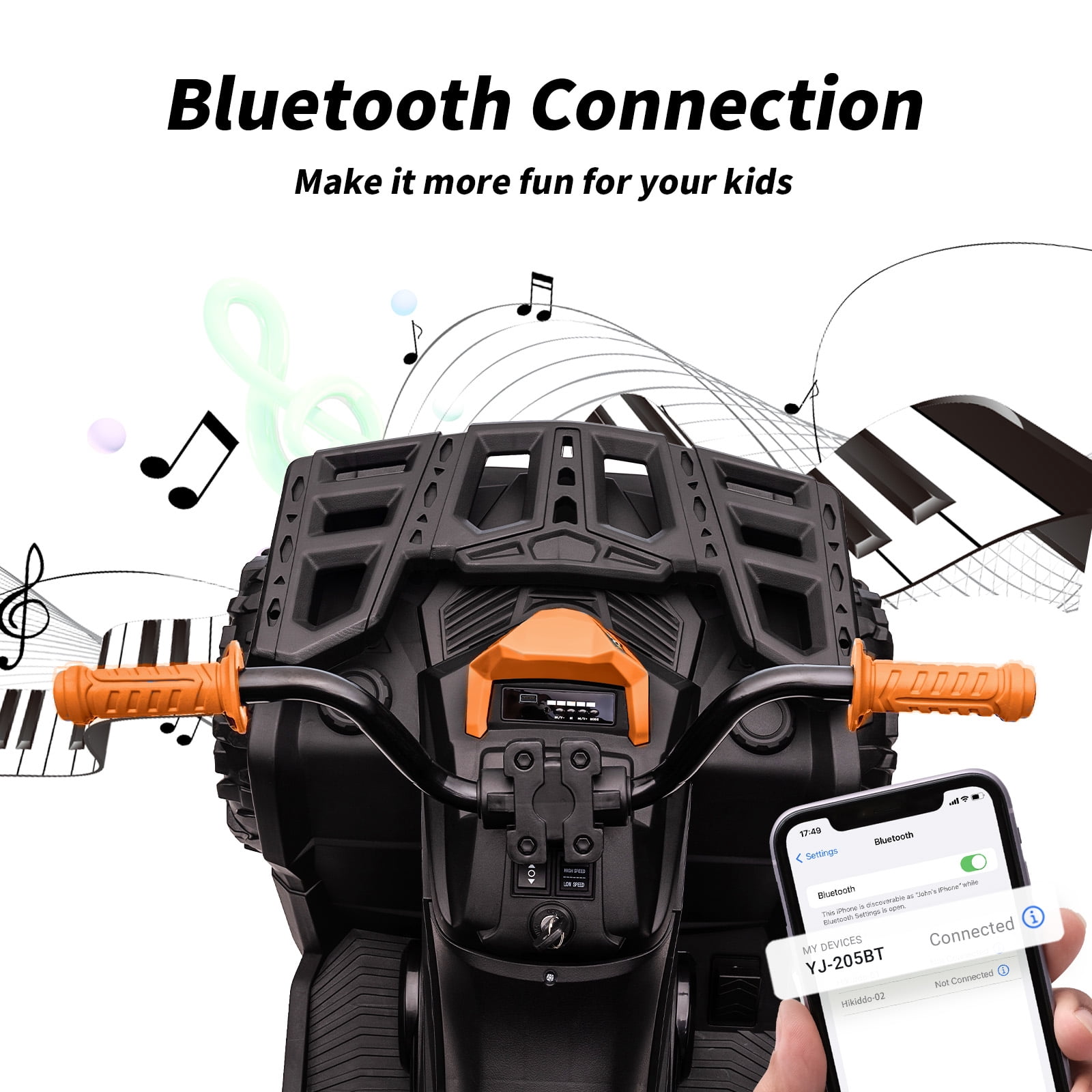 Hikiddo 24V 4WD Kids ATV 4 Wheeler, 2-Seater Powered Ride on ATV Toy for Big Kids w/ Bluetooth, 4x200W Motor - Orange