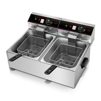 3400W Dual Tank Electric Deep Fryer, 12.8QT Stainless Steel Countertop Fryer with Baskets & Lid, Commercial/Home Use, Temperature Control 160-375°F, 2 Tanks for Restaurant & Family