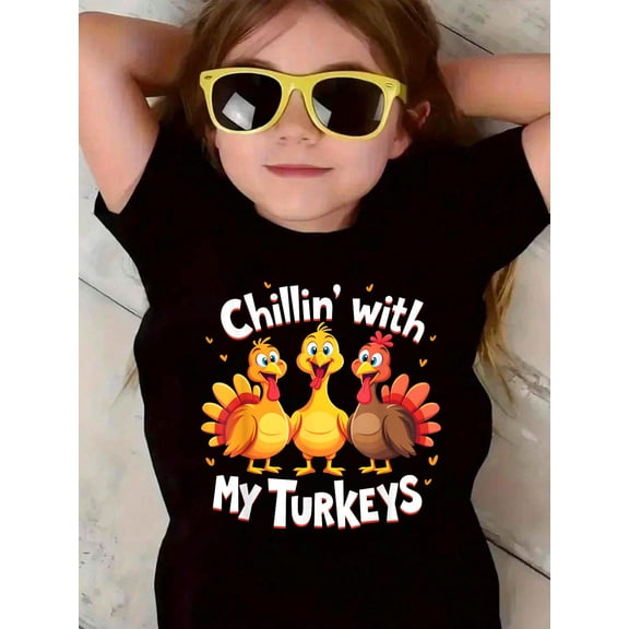 Chillin With My Turkeys Thanksgiving Family KidsCotton Soft Graphic Tee Breathable Party Dress T-Shirt