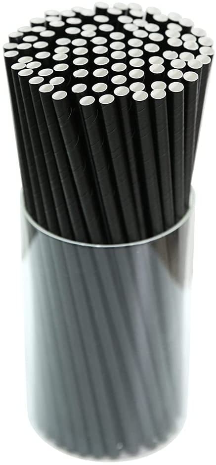 Pack of 250 Black & White 100% Biodegradable 8inch Paper Drinking Straw 6mm Diameter 
