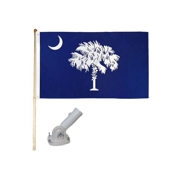 5' Wood Flag Pole Kit W/ Nylon White Bracket 3x5 South Carolina Blue Poly Flag