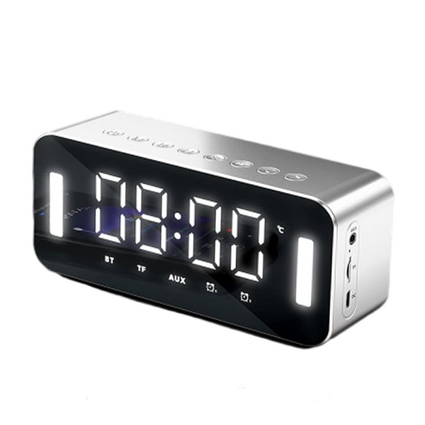 Espejo de escritorio Reloj despertador digital con Bluetooth de alta , puerto de carga USB para el hogar, sala de estar, dormitorio, - Plata Sunnimix Relojes de alarma