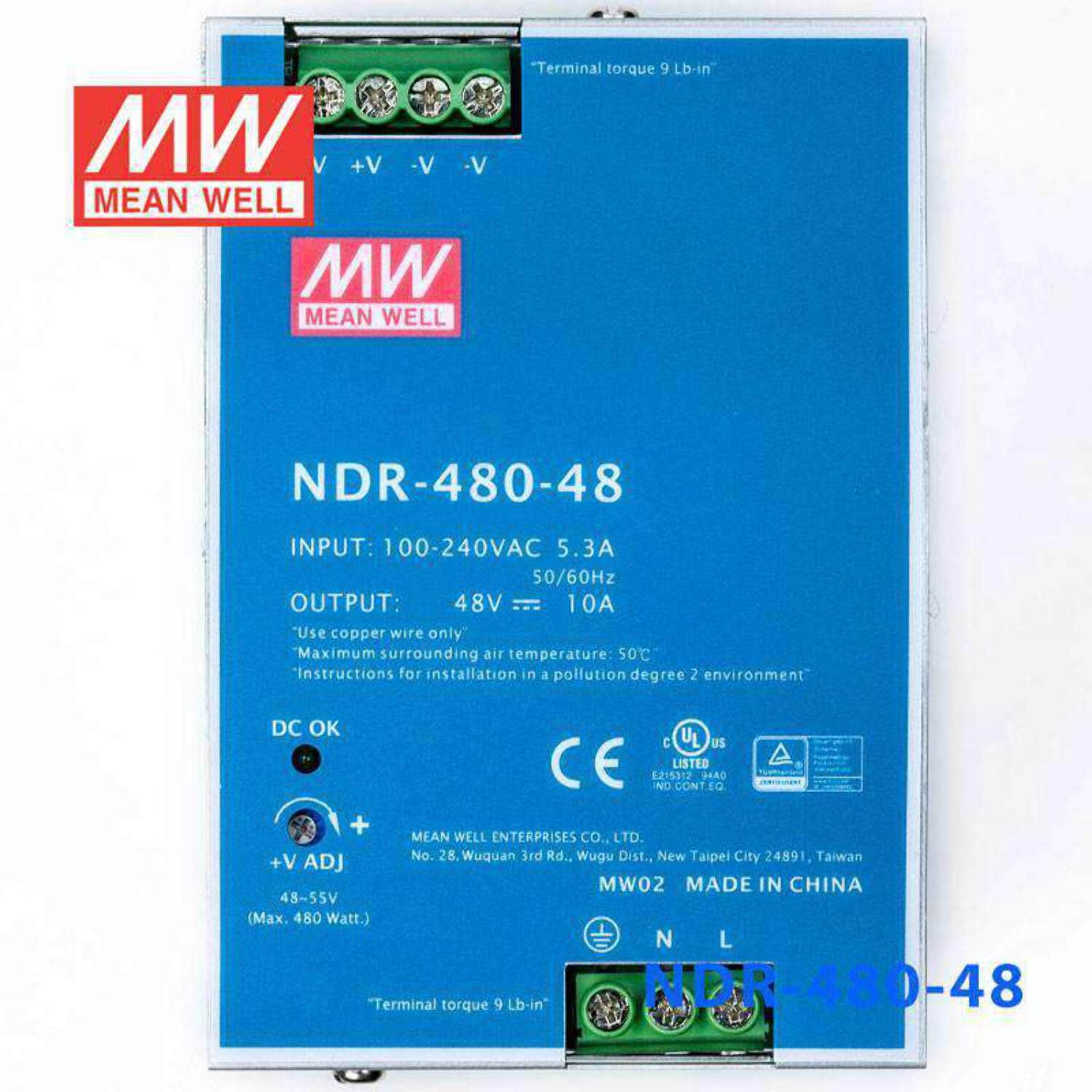 Mean Well NDR-480-48 Single Output Industrial Power Supply 480W 48V - DIN Rail