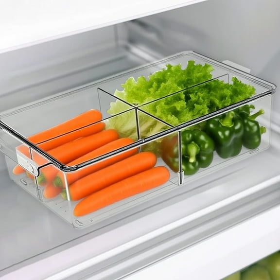 Clear Refrigerator Storage Containers with Lids, Airtight Food Storage Bins, Stackable Plastic Organizer Box for Fridge, Removable Dividers, Fresh Produce & Meal Prep Container