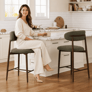 Counter Height Bar Stools Set of 2, Upholstered Counter Stools Modern Barstools with Metal Legs for Kitchen Island Dining Room, Green
