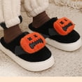 thumbnail image 2 of Ruyang Halloween Slippers for Women Happy Pumpkin Bat Slippers Retro Soft Plush Warm Slip-on Slippers, Cozy Indoor Outdoor Slippers, 2 of 7