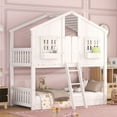 thumbnail image 3 of Bellemave House Bunk Bed Twin Over Twin, Wood Floor Bunk Bed Frame with Roof,Window Box & Small Door for Bedroom, White, 3 of 12