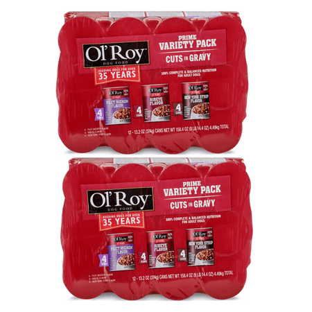 (2 pack) Ol' Roy Prime Variety Pack Cuts in Gravy Wet Dog Food, Filet Mignon, Ribeye, New York Strip, 12 (Best Canned Dog Food For Seniors)