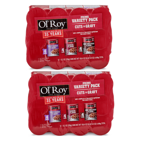 Dog Food Old Roy (2 pack) Ol' Roy Prime Variety Pack Cuts in Gravy Wet Dog Food, Filet Mignon, Ribeye, New York Strip, 12 Count ()
