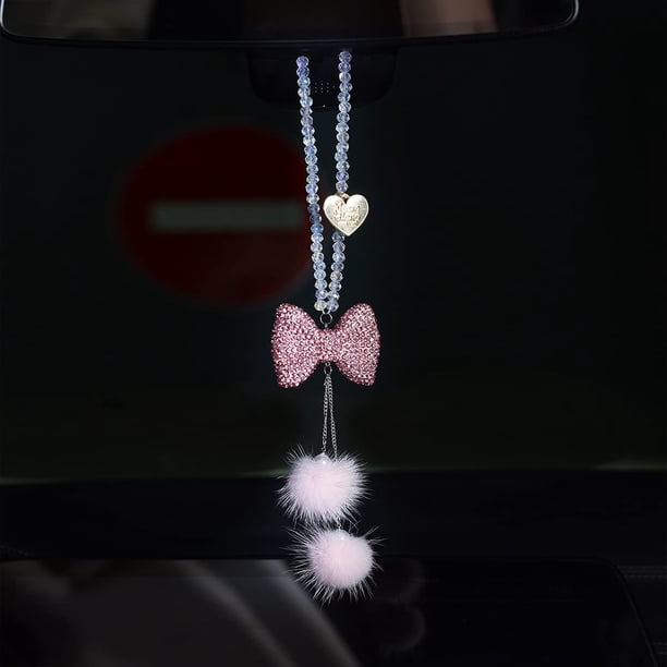 Colgante de cristal para espejo retrovisor de coche, bola de peluche con diamantes brillantes, adornos creativos para colgar en el coche, accesorios para espejo retrovisor, para mujeres y hombres.